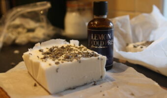 simple homemade soap block with lavender